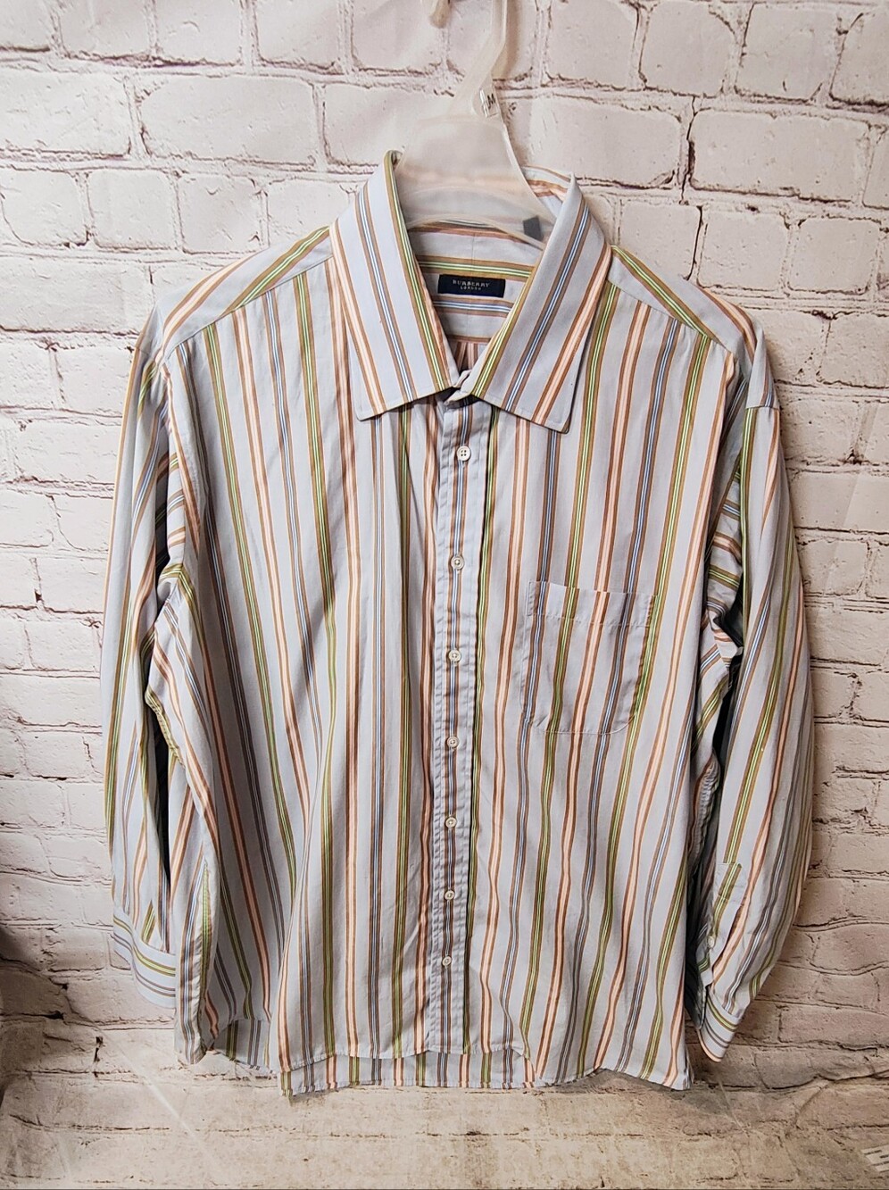 Burberry London USA Striped Blue Office Professional Button Shirt 19 35/B